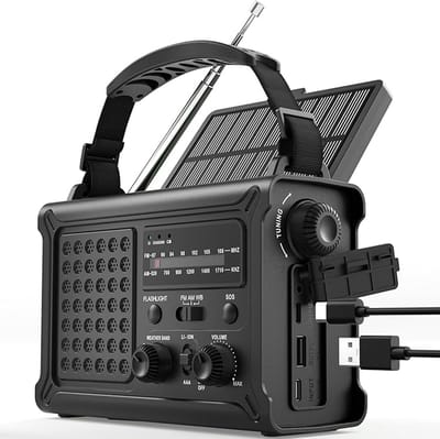 Noodradio Solar - Radio op zonne energie, opwindbaar en met batterijen - Zaklamp - Powerbank Zonneenergie - Opwindbaar