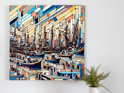 Abstract haven schilderij | Haven van verbeelding: een abstract kunstwerk vol kleurenpraal en rust | Kunst - 30x30 centimeter op Canvas | Foto op Canvas