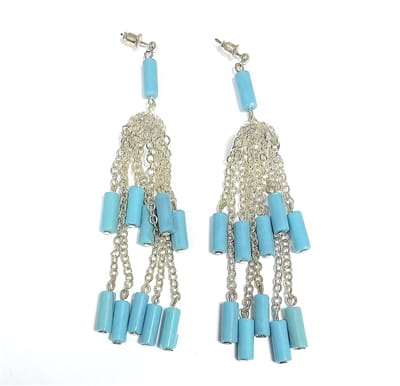 Oorhangers - Blauw, zilverkleurig - 10 Centimeter