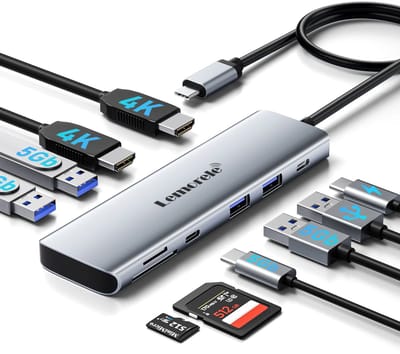Lemorele TC91 – 10-in-1 USB-C naar Dual HDMI Adapter – 4K@30Hz – 100W PD – USB 3.0 & SD/TF Kaartlezer – Thunderbolt 3/4 Compatibel – Voor Laptop & Switch