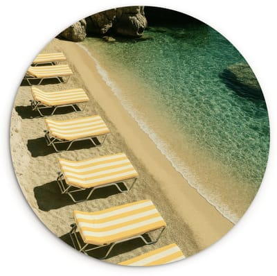 WallCircle® Wandcirkel 120x120 cm - Muurcirkel Strandbedden - Zee - Stenen - Baai - Muurdecoratie woonkamer - Wanddecoratie slaapkamer - Kamer decoratie accessoires - Ronde schilderijen XXL