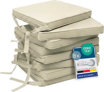 Beautissu Loft SK – Set van 8 Zitkussen Zand 45x40 cm – Stoelkussen met Lint
