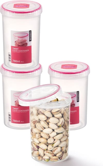 Lock&Lock Voorraadbussen - Voorraadpotten - Voorraaddozen - Bewaardozen voedsel - Vershoudbakjes set met deksel - Rond - Luchtdicht - BPA vrij - PFAS vrij - 760 ml - Set van 4 stuks - LocknLock