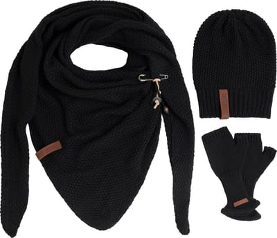 Knit Factory 3-delige Dames Winterset - Coco Omslagdoek - Coco Muts - Cleo Vingerloze Handschoenen - Set met sjaal, beanie en handschoenen voor dames - Beige