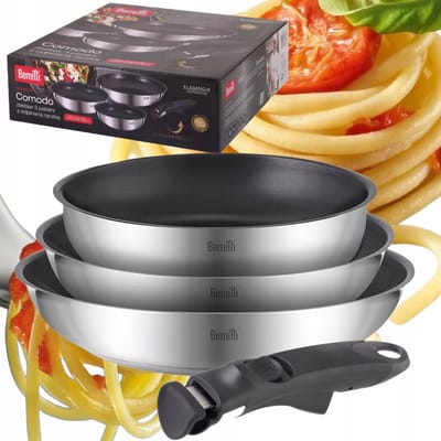 Berretti Comodo Pannenset 20/24/28cm met titanium antiaanbaklaag en afneembaar handvat