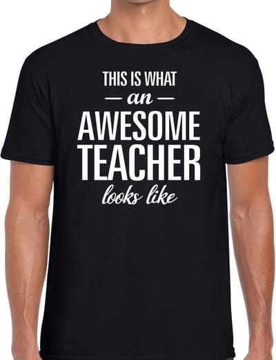 Bellatio Decorations cadeau t-shirt heren - awesome teacher - leraar bedankje - meesterdag - zwart S