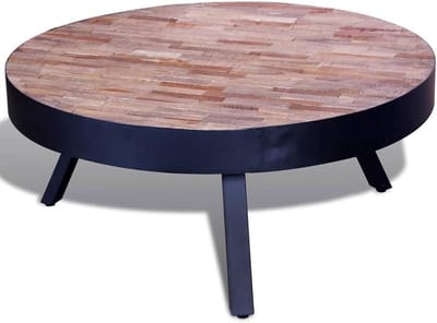 Salontafel Oud Hout - Ronde Tafel - Woonkamer Decoratie - Handgemaakt Uniek - 76 x 31 cm - Zwart