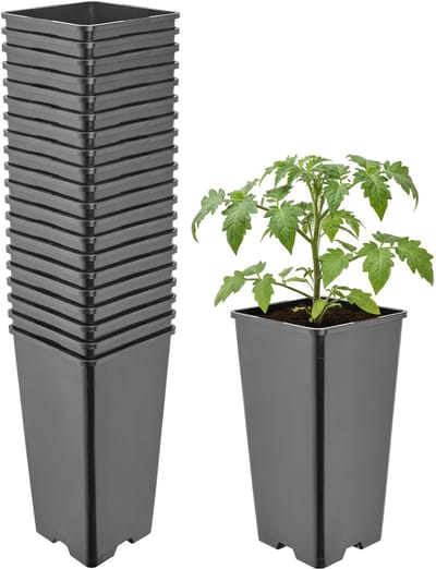 Garronda Set van 20 hoge vierkante kunststof kweekpotten met drainagegaten voor tuin (Zwart, 11 x 11 x 21,5 cm (2L)) GD-KW-HS