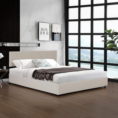 Gestoffeerd tweepersoonsbed met opklapbare lattenbodem 180x200 cm beige