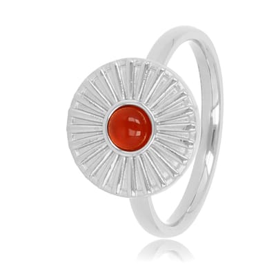 My Bendel - Ring Zilverkleurig Zonnetje Design met Carnelian - Zilverkleurige Ring met Zonnetje - Carnelian Edelsteen - Stijlvol - met Luxe Cadeauverpakking | Sieraden Voor Dames | Maat 16.00 Mm / Maat 50