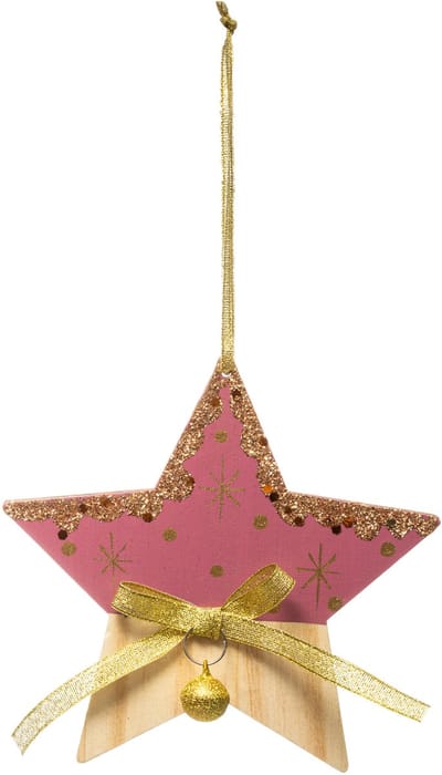 JJA - Roze en houten sterophanger 20 cm met gouden motieven