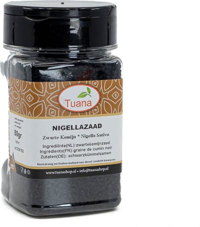 Tuana Kruiden - Nigellazaad (zwarte Komijnzaad) Nigella Sativa - Bakje 70 Gram - Tuanashop - KP0186