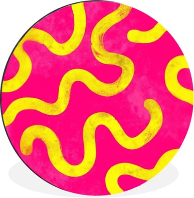 WallCircle - Wandcirkel - Muurcirkel - Lijn - Geel - Abstract - Aluminium - Dibond - 30x30 cm - Binnen en Buiten