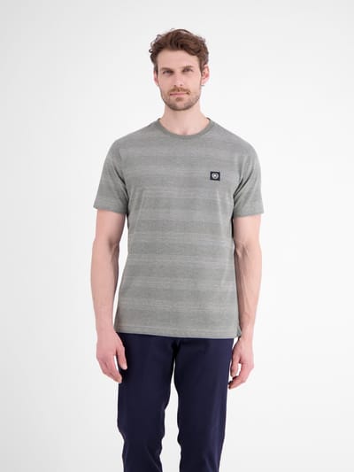 LERROS T-shirt van piquékwaliteit met subtiele horizontale strepen , Maat: S , Kleur: LAVA GREY , 53% katoen, 47% polyester