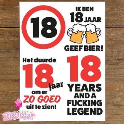 GetGlitterBaby® - Tijdelijke Tattoos / Tijdelijke Henna Festival Plak Tattoes / Nep Tatoeage voor Volwassenen / Fake Temporary Tattoo Sticker - Versiering 18 jaar Verjaardag - Man