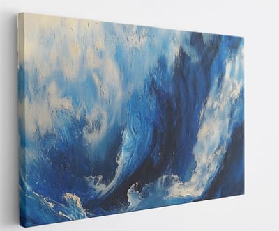 Saammp Canvas Schilderij - Wit - Blauwe kunst - Abstracte - 40x30 - Foto op canvas - Wanddecoratie - Muurdecoratie Woonkamer - Kantoor Decoratie