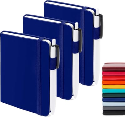 3 Pack Mini Notitieboekjes A6 Hardcover met Zwarte Pennen, College Ruled Agenda voor School en Kantoor