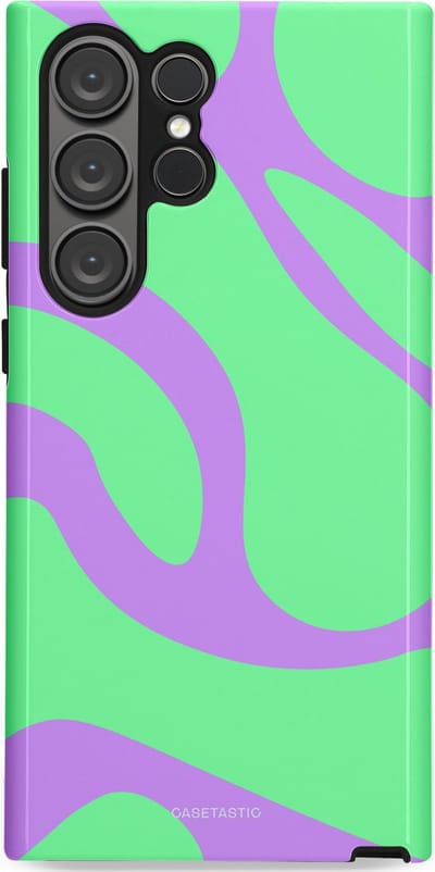 Casetastic Hoesje Geschikt voor Samsung S23 Ultra - Stijlvolle Beschermende Duo-layer Case - Pastelgolven Mint-Lila