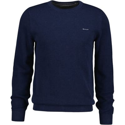 Gant Trui Cotton Piqué Ronde Hals Marine Melange / male