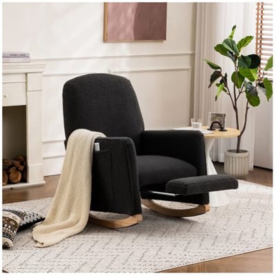 Fauteuil inclinable avec repose-pieds - MUVOE - Inclinable - Dossier haut - Tissu en laine - Cadre bois renforcé gris