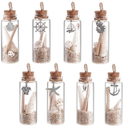 Dailygoods- Berichtfles 8 Stuks - Nautische Decoratie - Glazen Flessen met Oceaanthema - Decoratie voor Strandfeest - Bruiloft - Compact Formaat 8 cm - Decoratief
