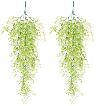 2 stuks kunstbloemenmanden aan de muur, hangende mand met kunstbloemen, hangende kunstplanten, kunstplanten voor binnen, groene plant voor huis, tuin (groen, 85 cm)