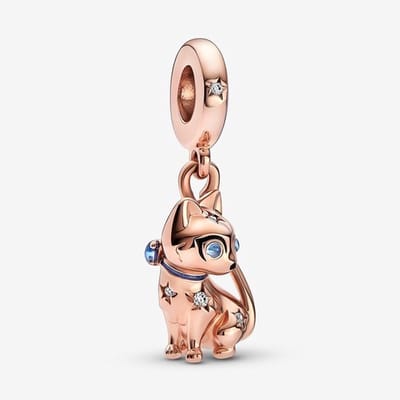 Fler® | Bedel | Past op populaire bedel armbanden (standaard-3mm) | armbandbedel | Fonkelende Kat | Hangbedel Charm | 925 Sterling Zilver | Heldere Zirkonia | Emaille | Blauw | Armband Kraal | Kerstcadeau | Sinterklaas Cadeau | Valentijn kado