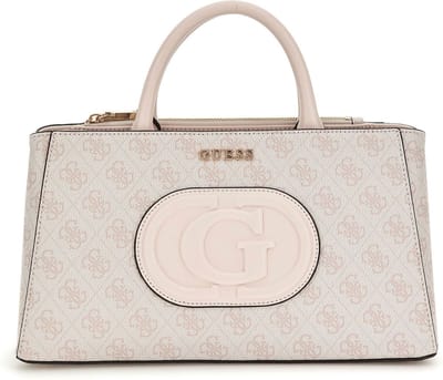 GUESS Handtas Schoudertas Eco Mietta Small Society Satchel Dove Logo / Stone Crème