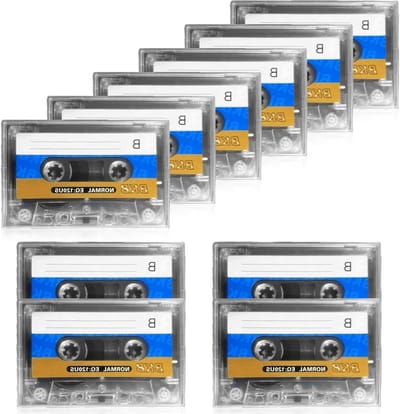 10 blanco audiocassettes van 90 minuten, lage ruis, hoge prestaties, transparante plastic hoes voor seminars, conferenties en dagelijkse opnames.