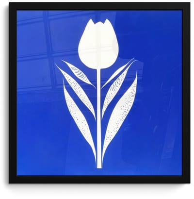 Poster in lijst - Fotolijst 40x40 cm - Posters - Tulp - Minimalistisch - Bladeren - Wit - Posterlijst zwart - Decoratie - Wanddecoratie woonkamer - Muurdecoratie slaapkamer