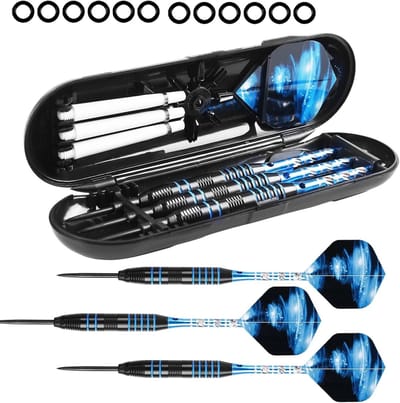 Professionele Stalen Darts met Metalen Punt - Set van 3 Darts van 22g met Aluminium Schacht, Vervangvleugels en Rubberen Ringen voor Precisie en Duurzaamheid