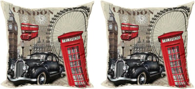 ABAKUHAUS Collage Decoratieve Kussenhoes, Set van 2, Modern Accent Dubbelzijdige Digitale Print, 50x50 cm, Ivoor Antracietgrijs
