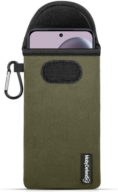 MobyDefend Hoesje - Geschikt voor Motorola Edge 50 Neo / Edge 60 Neo - Neopreen Pouch Met Karabijnhaak - Insteek - Riemlus - Groen