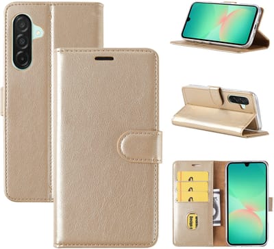 Hoesje Geschikt Voor Samsung Galaxy A26 Hoesje met Pasjeshouder – bookcase Portemonnee - Goud