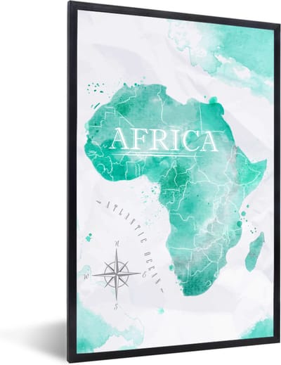 Poster in lijst - Fotolijst 80x120 cm - Posters - Wereldkaart - Kleuren - Afrika - Posterlijst zwart - Decoratie - Wanddecoratie woonkamer - Muurdecoratie slaapkamer