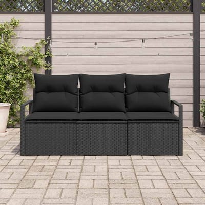 vidaXL Tuinbank Set met kussen met opslag 3 pcs Zwart poly rattan