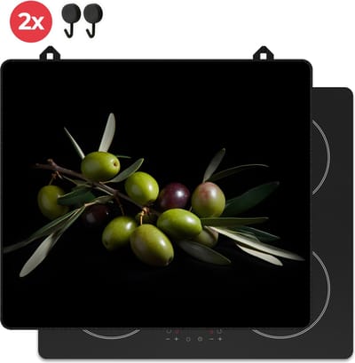 KitchyMist Inductie Beschermer 60x52 cm - Groene Olijven - Kookplaat Beschermer - Afdekplaat voor Kookplaat - Inductie Mat - Spatscherm Achterwand Keuken
