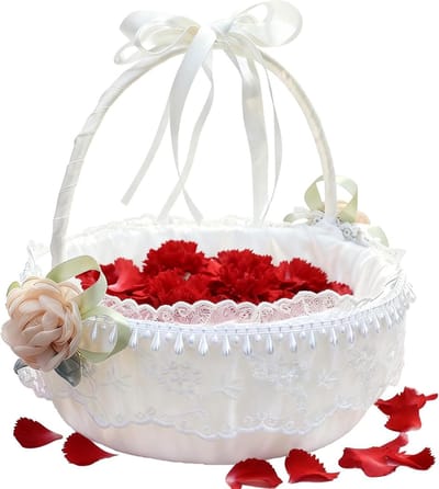 Bloemenmeisjesmand - Bruidsmeisjesmand Decoratie - Bruiloft Decoratie - Romantisch Kant Design - 24 x 10 x 10 cm - Wit