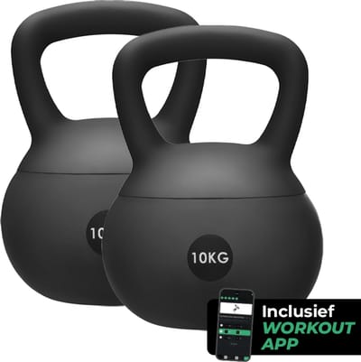 Attrezzo Kettlebell Set Grijs/Zwart 2-Pack – Inclusief Gratis Workout App – Fitness Gewichten voor Krachttraining en Thuisfitness