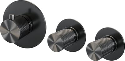 Brauer Gunmetal Carving inbouwthermostaat en 2 stopkranen met in- en afbouwdelen gunmetal geborsteld PVD