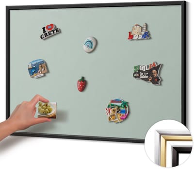 Wallfluent - Lichtgroen Magneetbord Met Effen Achtergrond - 100 cm x 70 cm - Magneetbord met Zwarte Frame - Celadon kleur - Magnetisch Bord voor aan de Wand - Magnetisch Bord Decoratief - Magneetbord met Effen Frame