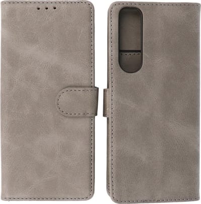 Sony Xperia 5 III Hoesje - Book Case Telefoonhoesje - Kaarthouder Portemonnee Hoesje - Wallet Case - Grijs