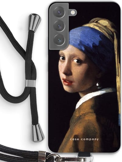 Case Company® - Hoesje met koord geschikt voor Samsung Galaxy S22 Plus hoesje met Koord - The Pearl Earring - Telefoonhoesje met Zwart Koord - Bescherming aan alle Kanten en Over de Schermrand