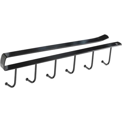 Porte-tasses sous meuble Fer Sans perçage Sous étagère 6 Crochets Organisateur de tasses Cintre pour ustensiles de cuisine noir