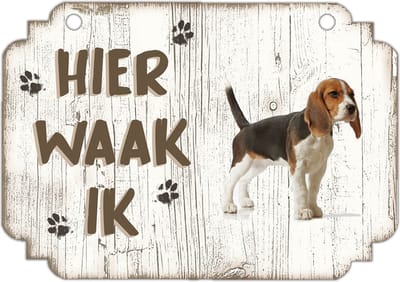 Hier Waak Ik: Beagle | Waakbord | Spreukenbord | Hondenras | Hond | Betreden op eigen risico | Pas Op Voor De Hond | Deurbordjes | Bewaker Van Dit Huis