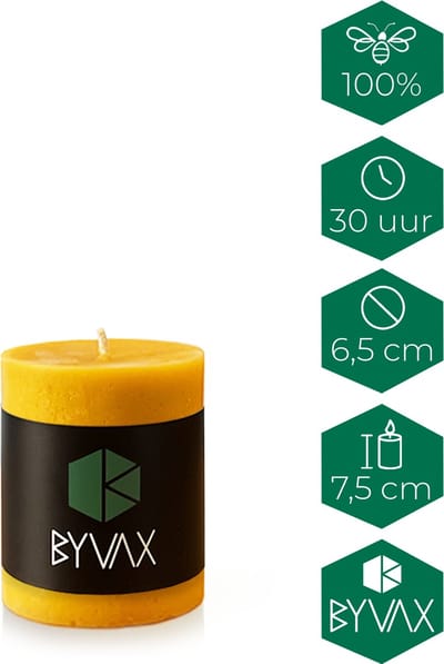 Bijenwas Stompkaars Rustiek | 7,5cm Hoog | 100% Zuivere bijenwas kaars | Handgemaakt