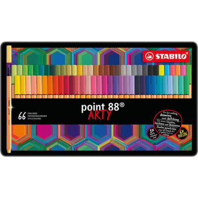 STABILO point 88 - Premium Fineliner - Fine 0,4 mm - Metalen Etui Met 66 Stuks - Met 65 Verschillende Kleuren