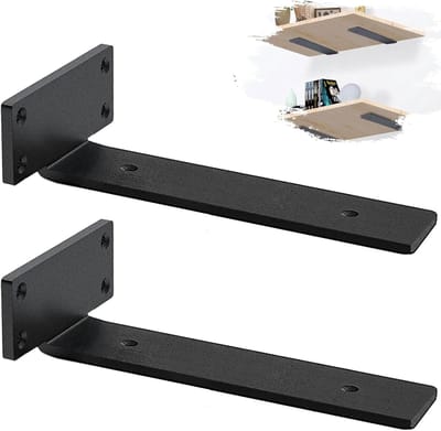 Famanu – 2 stuks L-vormige plankdragers van roestvrij staal, zwart, 30 cm, 5 mm dik voor industriële planksteun