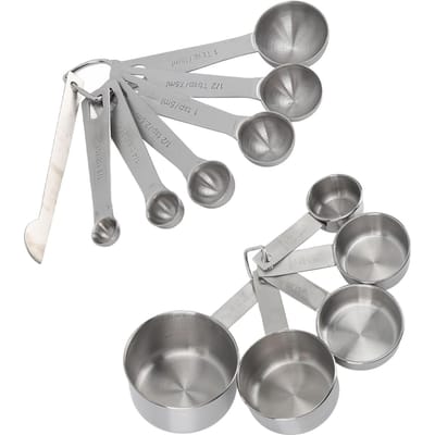 12 Stuks Roestvrijstalen Maatbekers Lepels Set Keuken Meetgereedschap voor Koken Bakken gray
