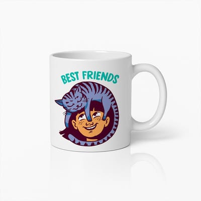 Best Friends Mok 330ml – Schattige Kat en Meisje Koffiebeker – Lief Cadeau voor Dierenliefhebbers, Kattenmama’s & Vriendschapsmomenten